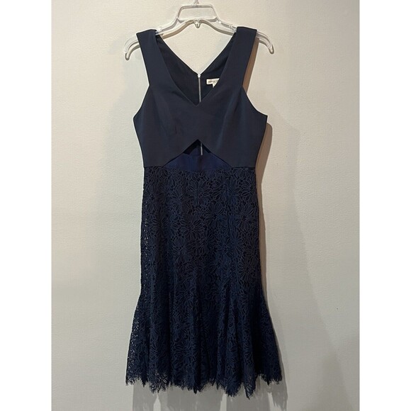 Rebecca Taylor Dress Women’s 6 Lace Cut Out Navy Blue Floral Sleeveless Midi - Picture 1 of 14